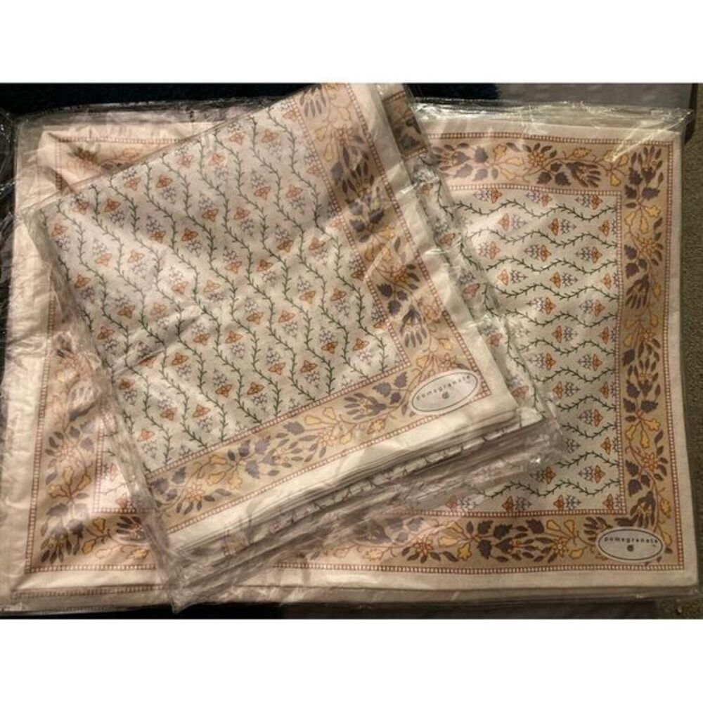 Pomegranate Placemats Napkins Set New Hand Blocked Print‎ Cotton Cream Provence